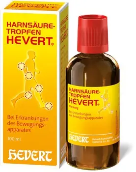 gelber Packshot Harnsäuretropfen Hevert Arzneimittel