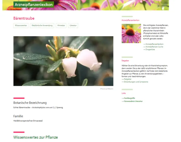 Screenshot-Monographien Datenbank pflanzliche Arzneimittel