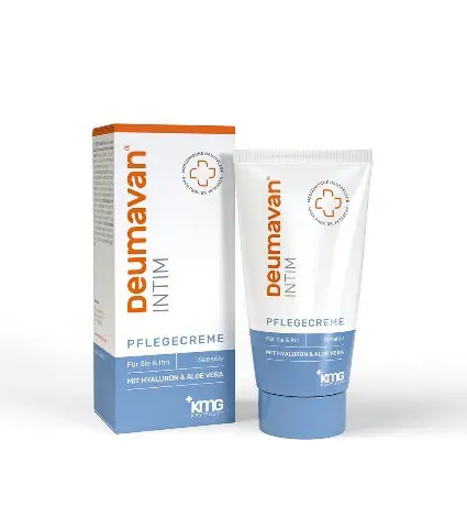 Tube Deumavan Intim Pflegecreme neben Umkarton