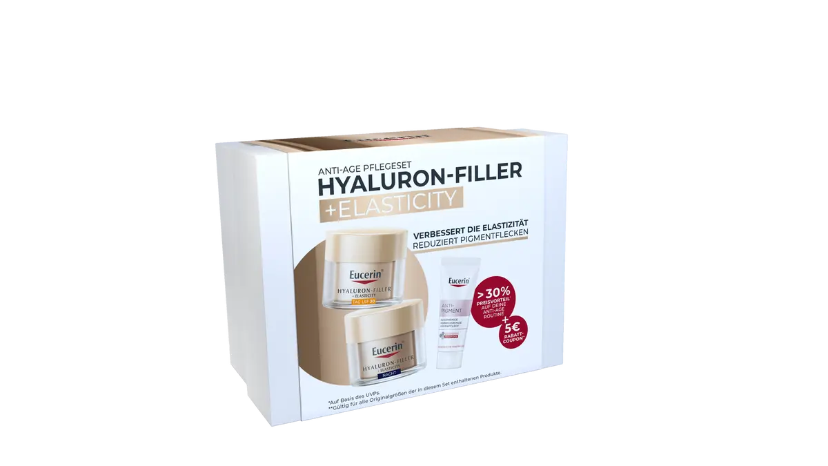 Eucerin Pflegeset Serie Hyaluron-Filler in weiß-goldener Verpackung