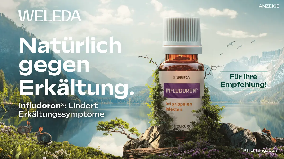 Infludoron® Packshot vor AI generiertem Naturbild