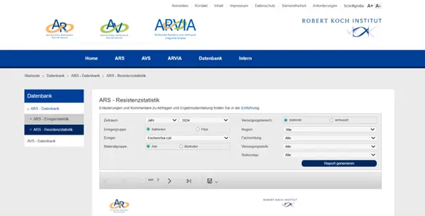 Startseite der ARS-Datenbank