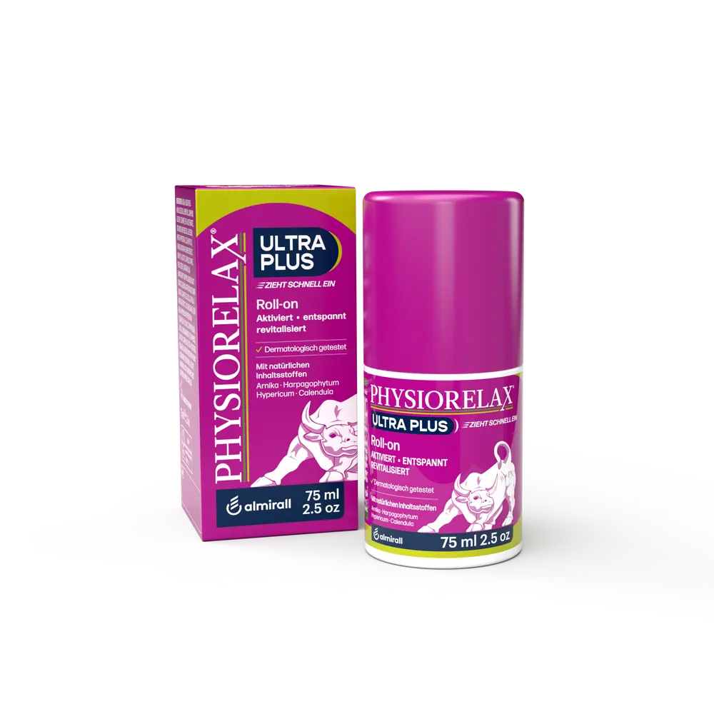 lilafarbener Packshot eines Physiorelax Roll-ons