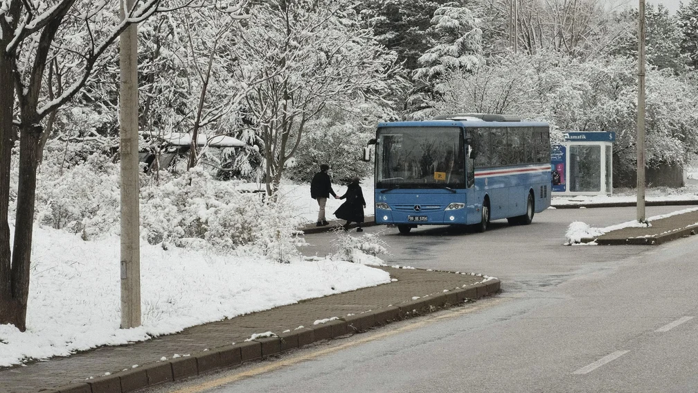 Bus hält an einer Haltsetelle