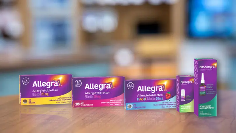 Allegra-Packungen auf Apothekentisch