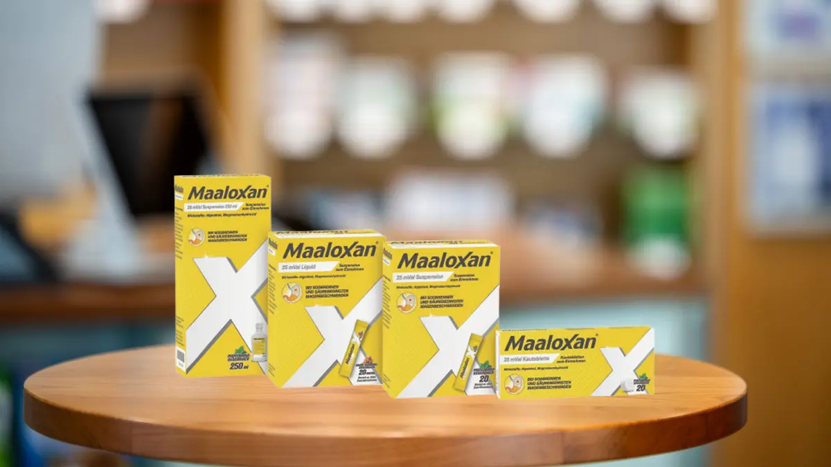 Maaloxan-Verpackungen stehen auf dem HV-Tisch