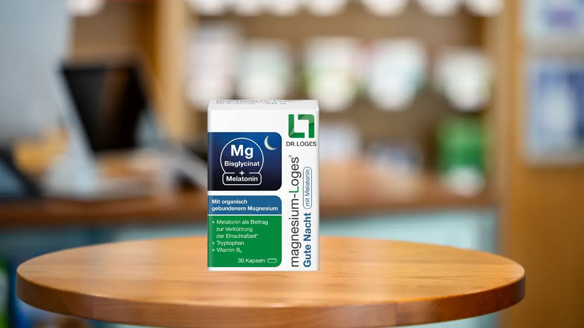 magnesium-Loges® Gute Nacht mit Melatonin Kapseln 30 Stück auf dem HV-Tisch