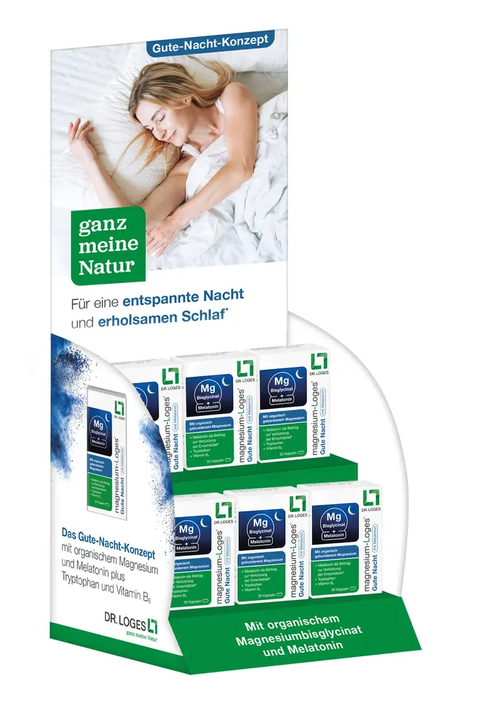 HV-Display mit Aufsteller von magnesium-Loges® Gute Nacht mit Melatonin