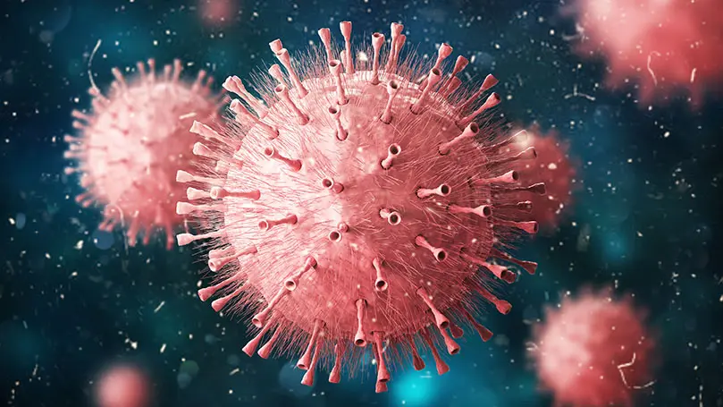 Grafische Darstellung eines roten Influenzavirus