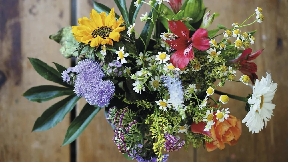 Bunter Blumenstrauß von oben
