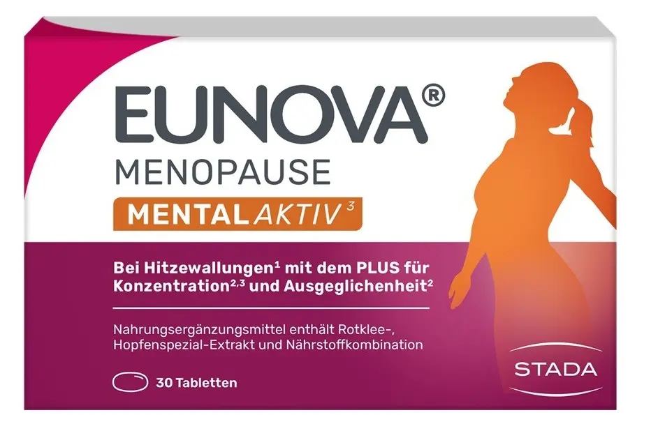 Lila-weißer Packshot Eunova Menopause Mental Aktiv