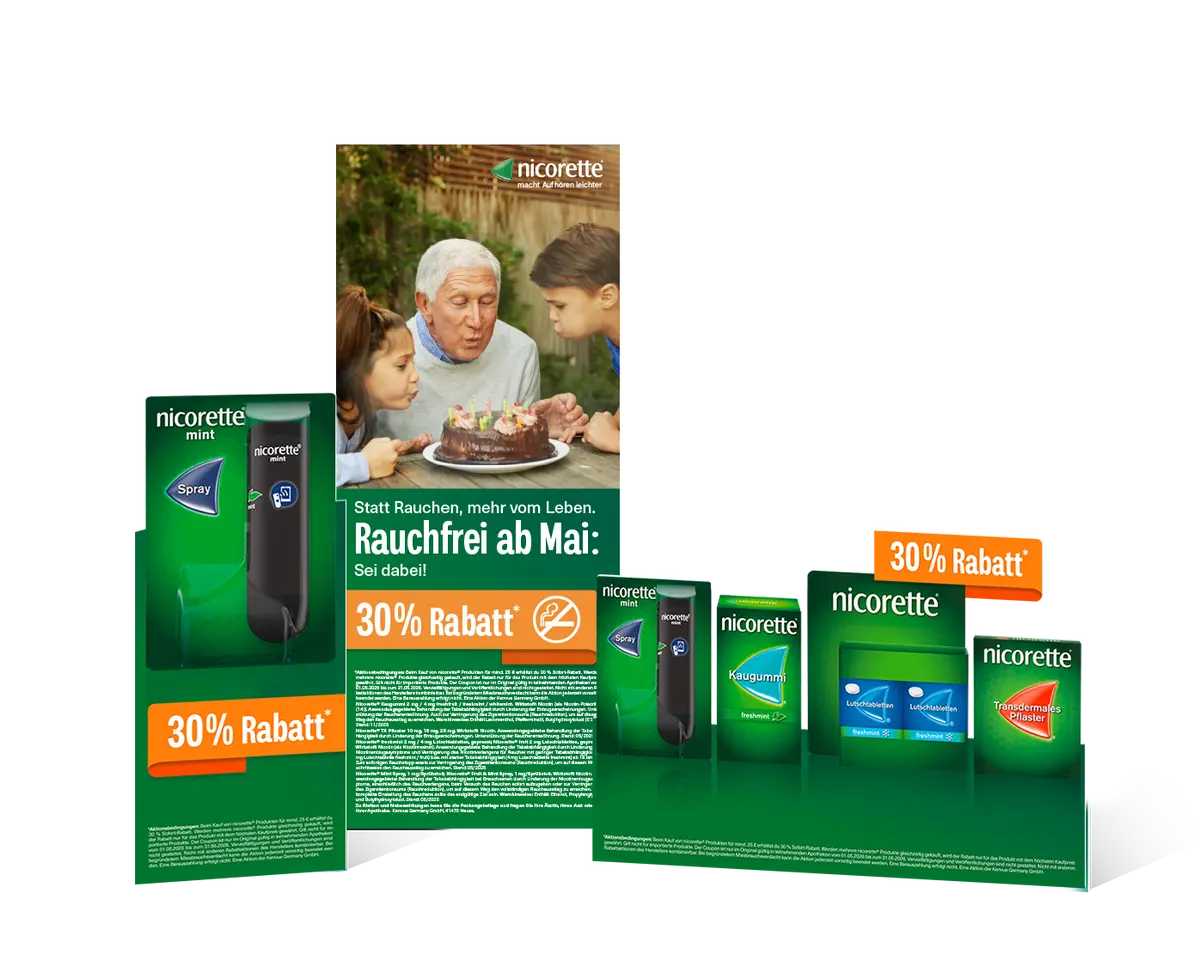 grüne Material der Marke nicorette für Sichtwahl und als Dekoration